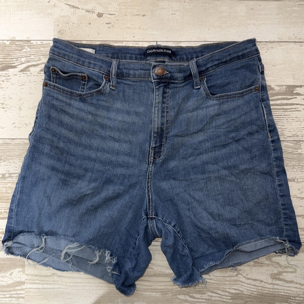 Calvin Klein Jeans Denim Shorts Womens 12 Blue High Rise Cutoff Frayed Hem